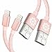 F-color iPhone 7 charger 6 Feet iPhone 6s charging cable iPhone 7 rose gold charger for iPhone 7 7 Plus 6S 6 Plus 5 5S 5C SE, iPad Air 3 Mini 4 iPad Pro Rose Gold Pink, 2 Pack