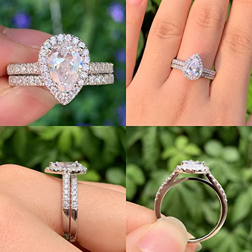 Wuziwen Pear Cut Wedding Band Bridal Ring Set for Women Halo CZ 925 Sterling Silver3