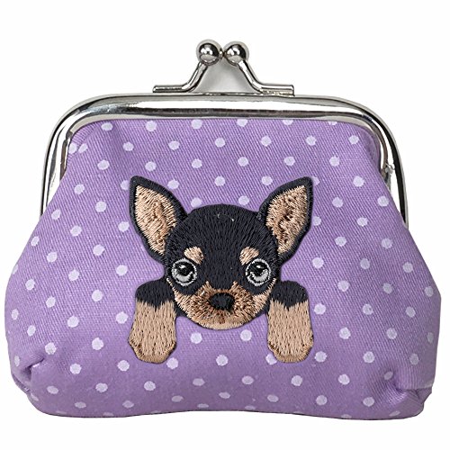 [ Chihuahua ] Cute Embroidered Puppy Dog Buckle Coin Purse Wallet [ Purple Polka Dots ] #TOP5