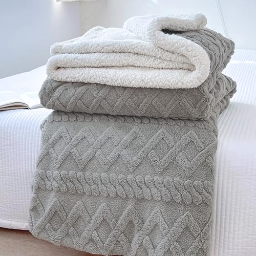 HOMEYA Manta Borreguillo Doble Cara Franela/Sherpa 160x220 cm   Manta Sofa/Cama, 100% Poliester, Caliente Invierno Suave, Gris