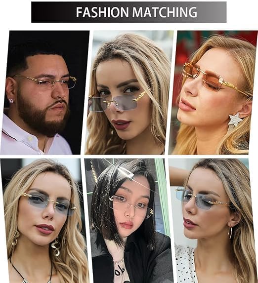 Image of Honey Singh Rimless uinsex Sunglasses Retro Luxury Metal Frameless Rectangle Leopard Arms Colored Lens