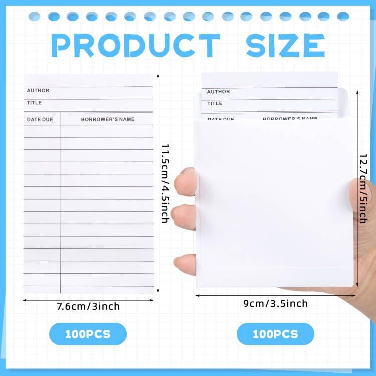 Tarjetas de registro de biblioteca con sobres autoadhesivos para control de préstamos 2