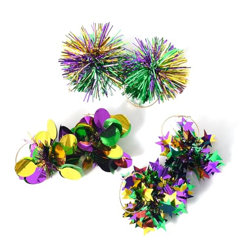 MardiGras Earrings for Women,Colorful MardiGras Ball Hoop Earrings Carnival Lobster Alligator Mask Dangle Earrings Sparkly Lightweight Tassel Earrings Carnival Costume Holiday Jewelry StyleD by kepvrio - Used condition - Image 7