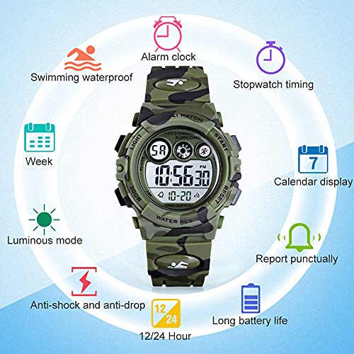 Image of GOLDEN HOUR Watches for Kids Digital Sport Waterproof Boys Girls Watch Outdoor 12 /24 H Alarm EL Backlight Stopwatch Military Child Wristwatch Ages 3-15
