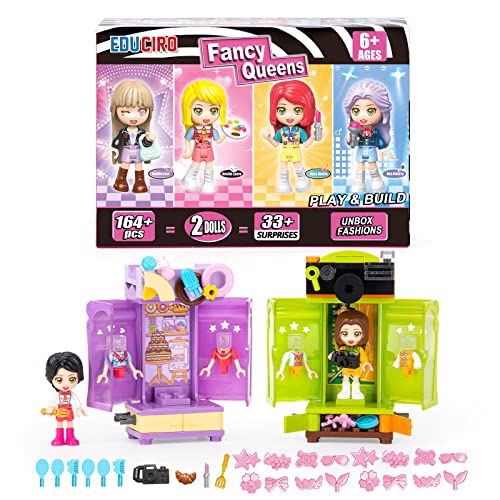 EDUCIRO Surprise Doll Toys Building Set (2Pack) - Dress Up Dollds 34 Surprises Furniture Accessories and Fashion Outfits for Girls and Kids 6+, Photographer and Baker Theme