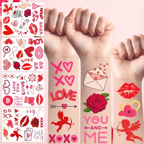 Valentine Temporary Tattoos Valentine Decorations Party Favors Love Kiss Heart Rose Lips Rose Party Supplies Accessories Gift Idea For Couple Stickers Dcor Kids Boy Girls Teens Adult