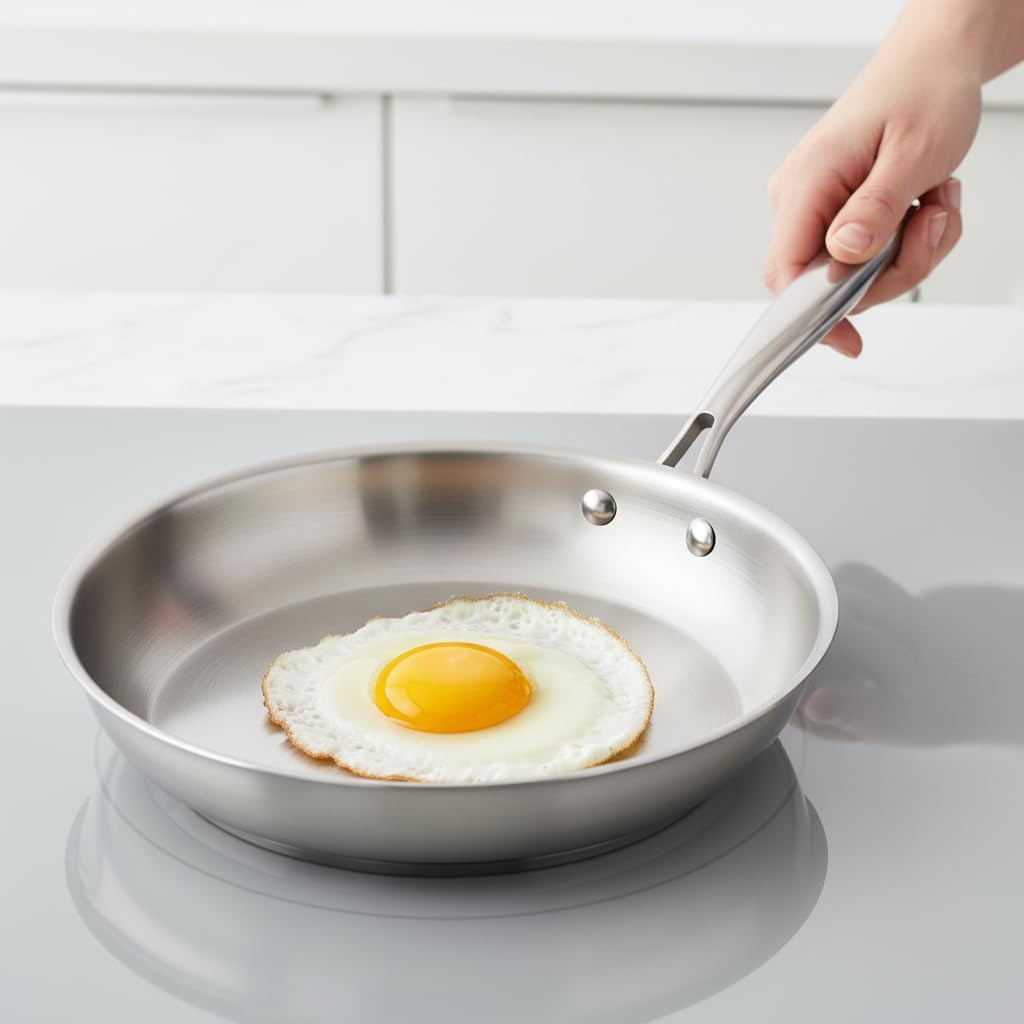 Santa Clara | Juego de Sartenes Acero Inoxidable 18/10 Trifusión 20-26-30 cm, Set de 3 Piezas Sin Revestimiento, Apta para Inducción, Horno, Gas y Vitro, Cocina Saludable y Libre de Tóxicos