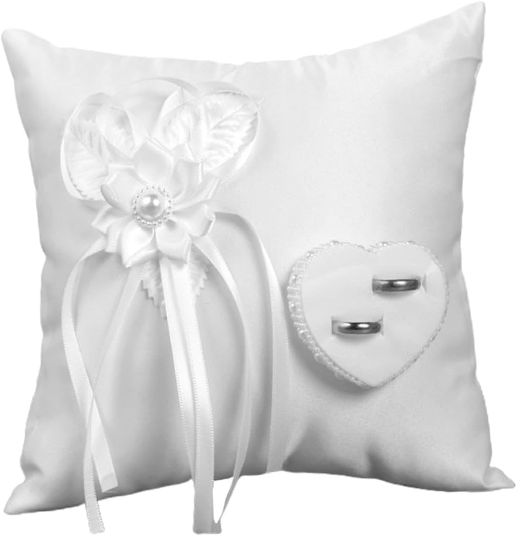 BESPORTBLE Wedding Ring Pillow Imitation Camellia White Embroidered Ring Bearer Cushion for Wedding Ceremony Supplies