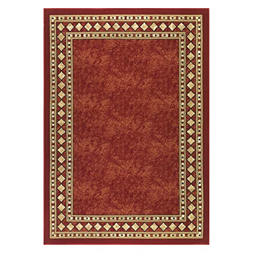 Antep Rugs Alfombras Modern Bordered 5x7 Non-Skid (Non-Slip) Low Profile Pile Rubber Backing Indoor Area Rugs (Maroon Beige, 5' x 7') - Thumbnail 3