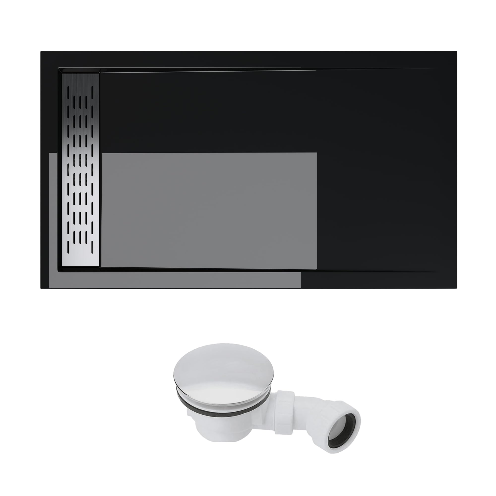 doporro Receveur de Douche Rectangulaire Extra Plat 90x120x5cm Bac à Douche | Acrylique, Noir, avec Bonde AL02, Xetro04