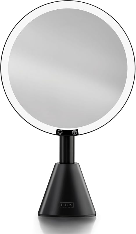 Espelho de maquiagem com iluminação Ilios Lighting, ampliação 5X, LED recarregável e ajuste de luz, preto