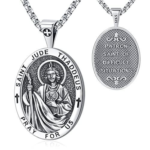 Eusense Saint Necklace Sterling Silver 925 Protection Jewelry for Men Women Patron St Medals Amulet Pendant