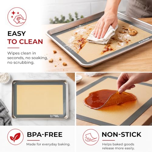 Image of Silicone Baking Mats Half Sheet Non Stick for Oven Reusable 4 Pack - Thick Heavy Duty Silicone Baking Mat Cookie Sheet 1 /2 Size for Macaron & Pastry - Half Size Rectangular Cooking Oven Liner Pad