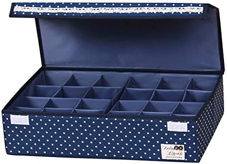 HOMESGU 24 Gird Closet Socks Underwear Organizer Boxes,Space Adjustable Socks Bras Storage Drawer Organizer(24-Grid(Space Adjusted Freely 46ร31ร12cm),Dot Blue)
