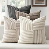 ANRODUO Pack of 4 Decorative Throw Pillows for Couch Neutral Gray 20x20 Inch Boho Cozy Soft Corduroy Cushion Covers Farmhouse Accent Pillowcases for Mid Century Spring Home Decor Sofa Bed Living Room