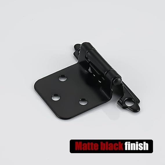 JQK 1/2 Inch Overlay Cabinet Door Hinges Black, 4 Pack 2 Pairs Flush Face Mount Cupboard Self-Closing Kitchen Cabinet Hinges with Door Bumper, CH200-BK-P4