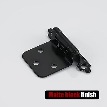 JQK 1/2 Inch Overlay Cabinet Door Hinges Black, 4 Pack 2 Pairs Flush Face Mount Cupboard Self-Closing Kitchen Cabinet Hinges with Door Bumper, CH200-BK-P4