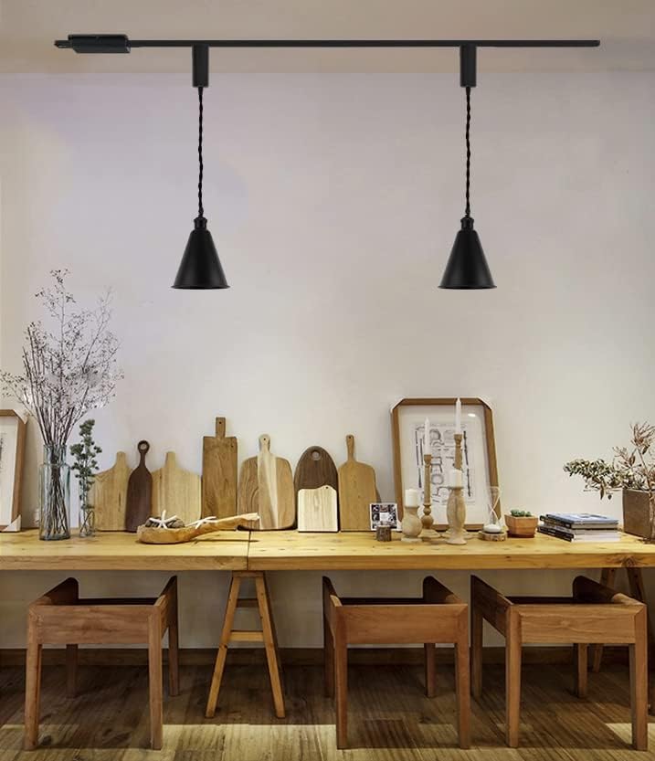 Miniatura 5 de Juego de tres 3.2 pies de cable ajustable tipo H base E26, pantalla de cono negro, diseño moderno, lámpara colgante para restaurante, entrada,