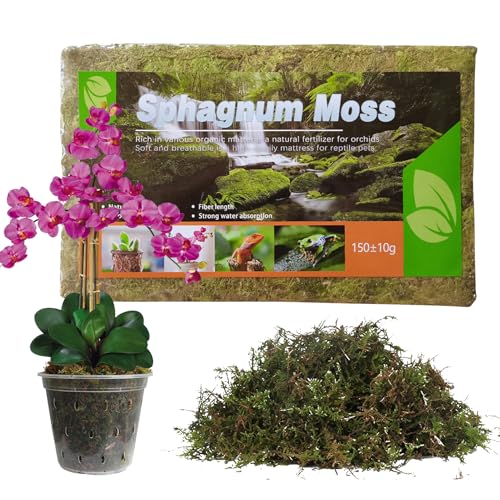 Sphagnum Moss for Plants, Suitable for Various Plants, Sphagnum Potting Moss for Orchid Potting, Succulent Potting, Carnivorous Plants, Terrarium Soil and Reptile Habitats (150g)