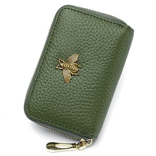 imeetu RFID Credit Card Holder Small Leather Zipper Card Case Wallet for Women (Lite Olive Green)