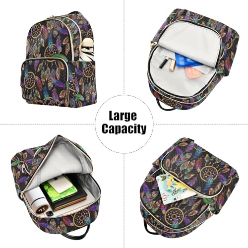 Image of Indian Dreamcatcher Mandala Feather Mini Backpack Fashion Backpack Purse for Women,Handbag Shoulder Bag Casual Daypack, Ladies Gift for College Work (M)