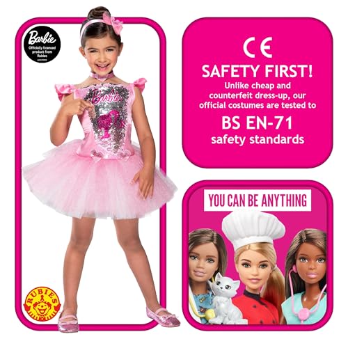 Rubies Official Barbie Ballerina Child Dress, Kids Fancy Dress