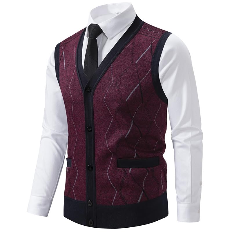 Men'S Knit Cardigan Vest,Autumn Winter Warm Slim Fit Waistcoat,Casual Pullover Sweater4