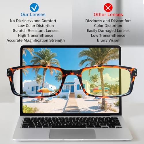 Image of Kerecsen 4 Pack Reading Glasses for Men and Women with Spring Hinges, Lightweight Black Rectangular Readers Eyeglasses (4 Tortoise, 1.50, x)