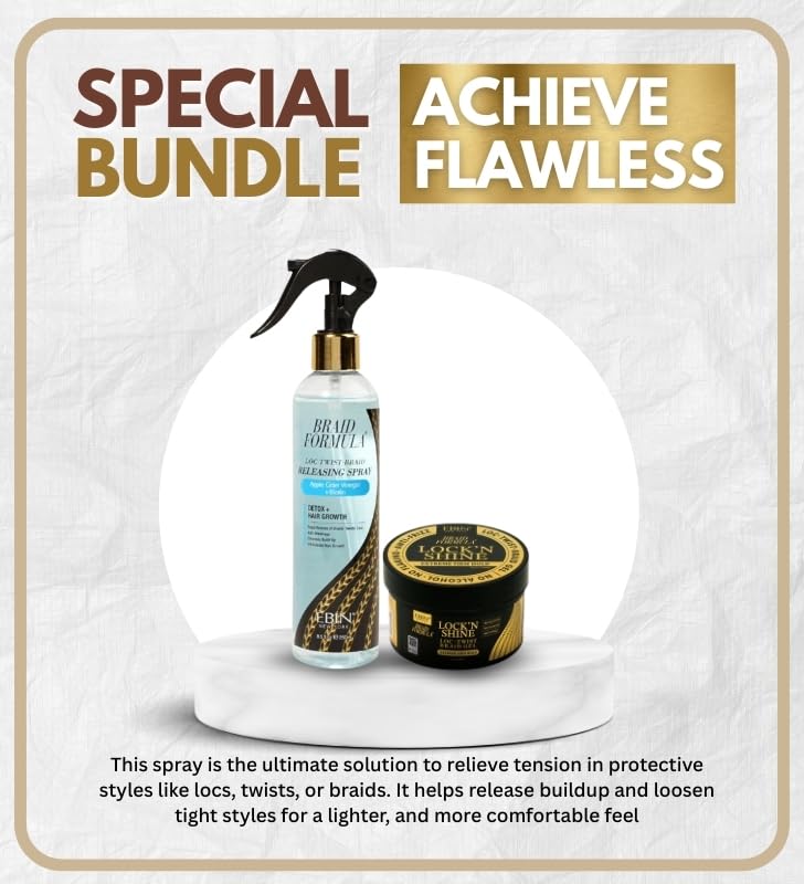 Braid Spray - 1x Braid Formula Loc. Twist. Releasing Spray 8.5oz with Apple Cider Vinegar and Biotin Bundle with 1x Lock’N Shine Gel 8oz for Hold, Shine, and Scalp Care – Gift Set (2 Items)