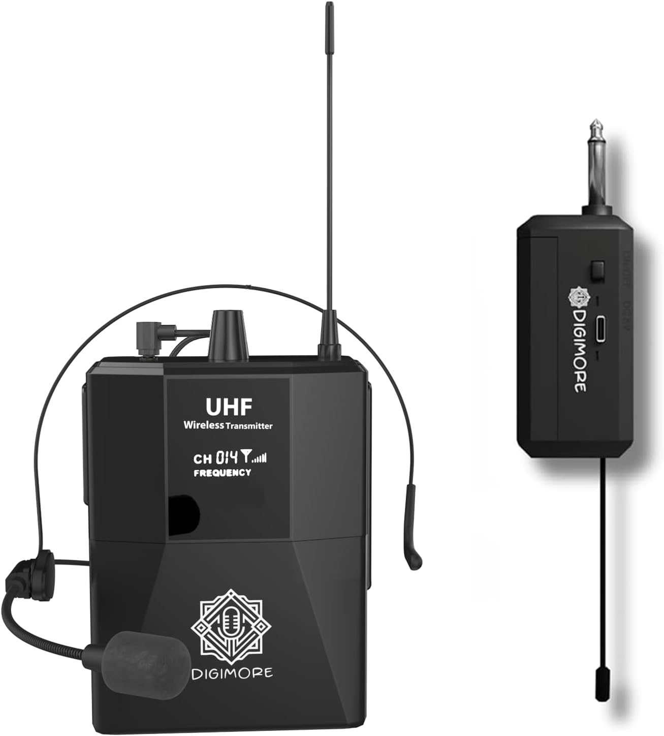 DIGIMORE UHF Wireless Microphone - Portable Cordless Microphone Set with Headset Mic, Bodypack Transmitter, Receiver Karaoke, Conference, Stage Performances, Wedding, DJ, Party, Speech (D-341)