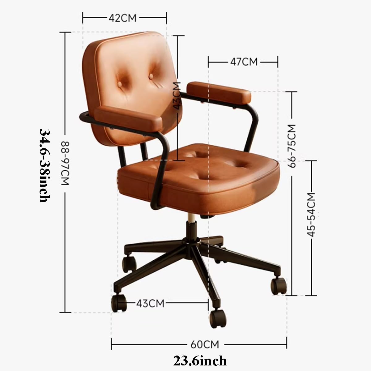 Sedia operativa in pelle, reclinabile ergonomica, con modalità di oscillazione a 115°, girevole e regolabile, con braccioli e comodo cuscino per sedia per studio o camera da letto