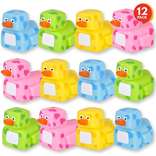 ArtCreativity 2.25 Inch Pixelated Rubber Duckies for Bath, Pack of 12 – Colorful Rubber Ducks in Bulk, Fun Bath Tub & Pool Toys, Cute Party Favors, Carnival Prizes, and Decorations