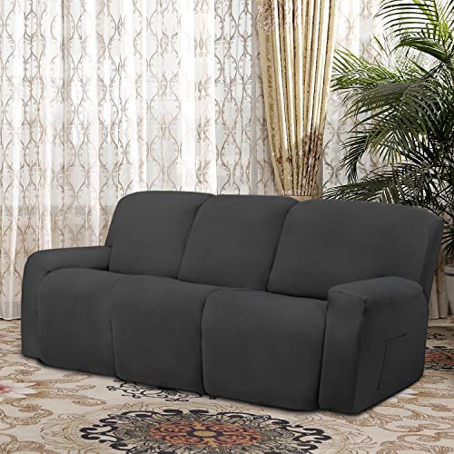 Image of Easy-Going 3 Seat Recliner Sofa Cover for Dogs- 8 Pieces Stretch Sectional Recliner Sofa Slipcover for 3 Cushion Couch, Washable Furniture Protector with Elasticity (Recliner Sofa,Dark Gray
