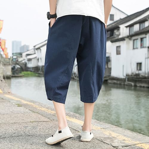 Shorts casuales de algodón y lino para hombre 3/4 miniatura 3