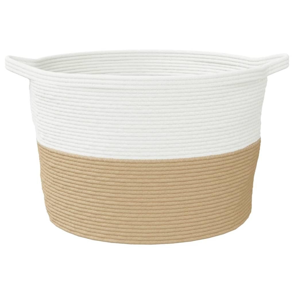 Cesto para la colada beige y blanco de algodón y poliéster, diámetro de 60 x 36 cm, con asas, plegable, ahorra espacio, para dormitorio, baño y lavandería para clasificar y guardar la ropa