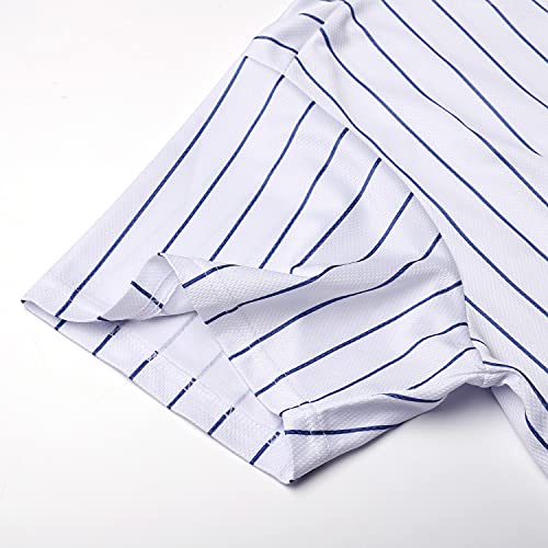 Cuthbert Solid Baseball Jersey Shirt For Men And Women, Plain Short Sleeves Button Down T-Shirt(White-Bluestripe,Xxl) #TOP3
