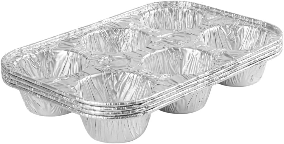 Disposable Aluminum Muffin Pans - 6 Cavity - Case Pack of 200 - For Muffins, Cupcakes, and Baking