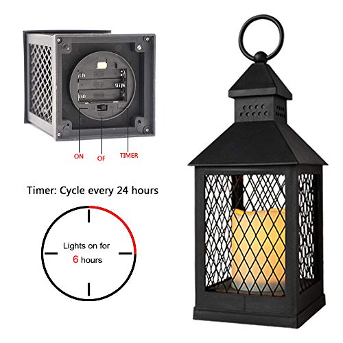 Genswin Flameless Decorative Candle Lantern With 6 Hour Timer Battery Operated Flickering Candles, Heat Resistant Hanging Led Pillar Candle Lantern Indoor Decor(Black, 4"X4"X11",Pack Of 4) #TOP5