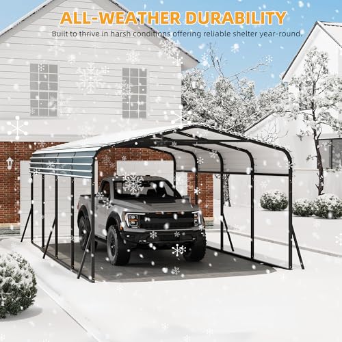 Image of GarveeLife 12x20 ft Carport, Metal Carport with Galvanized Steel Roof and Reinforced Base, Heavy Duty Garage Car Shelter Shade, Outdoor Car Port Canopy for SUV, Truck, Boats