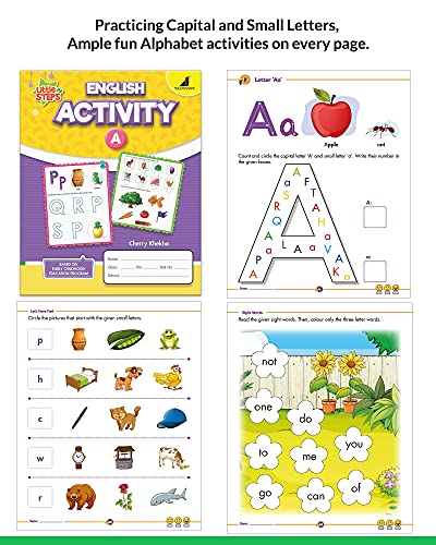 Image of Woodsnipe Preschool Pack for LKG Ages 3-4 Years| 8 Books to teach Capital and Small Letters, Numbers 1 to 50, EVS, Rhymes, Colouring, Crafts | Ample Activity Worksheets on Tracing, Colouring, Puzzles and more