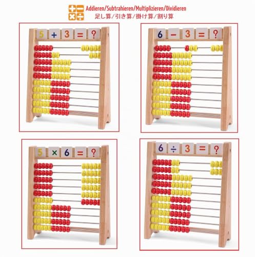 Elvozvets Rechenrahmen rot-gelb Abakus Holzabakus mit 100 Zählstäben und Zahlenkarten von 1-100, Student`s Abacus… – Ansicht 6