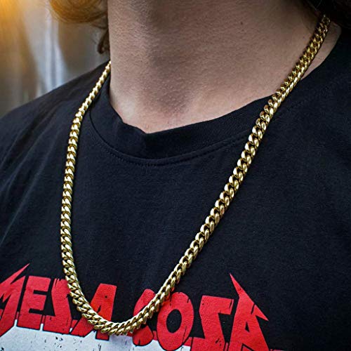 14k Gold Plated Mens Heavy Miami Cuban Link Chain Choker with Lab Diamond Clasp Stainless Steel Hip Hop Thick 8mm-16mm Necklace3
