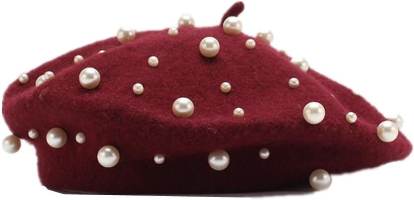 Vintage Beret Hat Pearl Wool Lady Winter Warm Hat Beanies Artist Hat