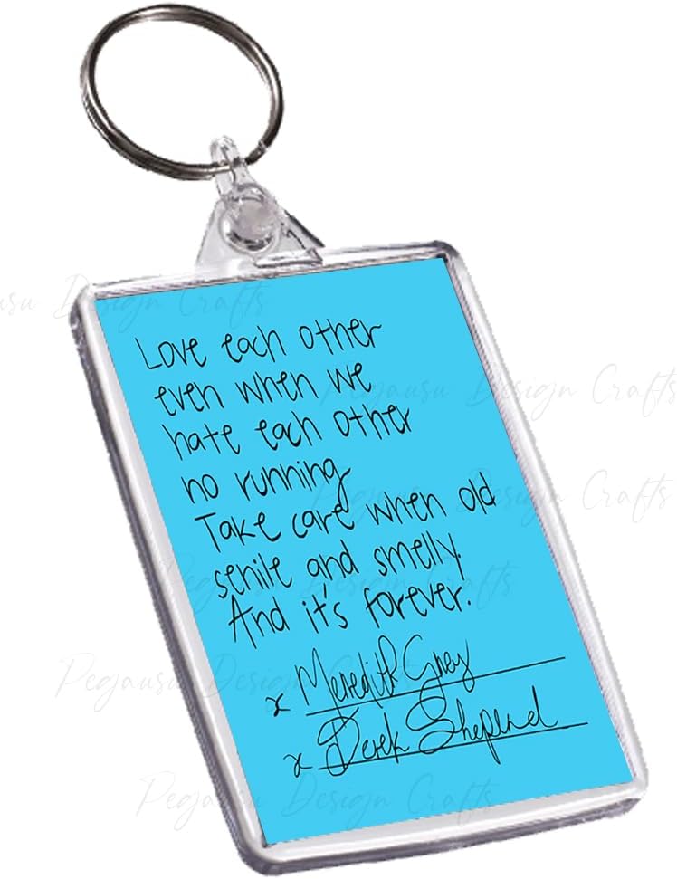 Greys Anatomy Keyring, Grey Anatomy Post It Wedding, Meredith Grey, Derek Sheperd Post It Wedding, Greys Anatomy Keyring gift