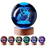 3D Large Dolphin Crystal Ball Night Light with Wooden Base, Dolphins Crystal Lamp Gift for Kids Friends, 16 Color Change with Remote Control, Laser Engraved Underwater World Glass Ball Lamp (Dolphin)