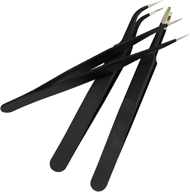 Craft tweezers 3 in 1 Stainless Steel Tweezers Point and Curved Shape Repair tools Forceps Precision Soldering Tweezers Set Hobby tools