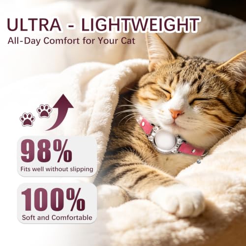 Image of AirTag Cat Collar Breakaway, Rhinestone Collars with Air Tag Holder, Pink