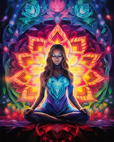 Paint by Number Women Zen Meditation DIY Painting On Canvas with Brushes Acrylic Creative Boho Hippie StyleYoga Woman Paint by Numbers for Adults and Kids Students Beginner 16x20 Inch（without Frame）