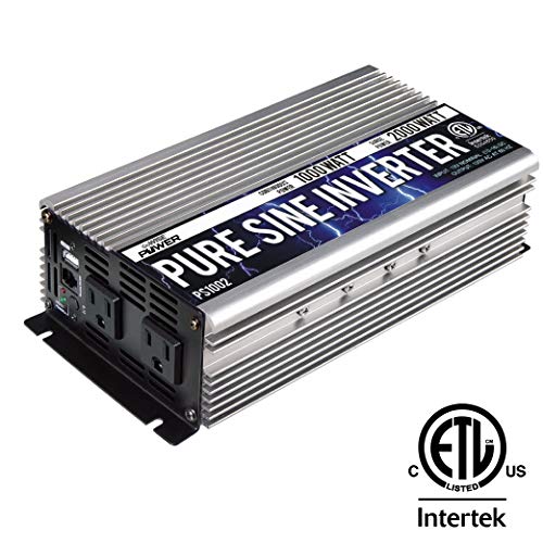 GoWISE Power 1000W Pure Sine Wave Inverter 12V DC to 120V AC with 2 AC Outlets + 1 5V USB Port, 2 Battery Cables, and Remote Switch (2000W Peak) PS1002