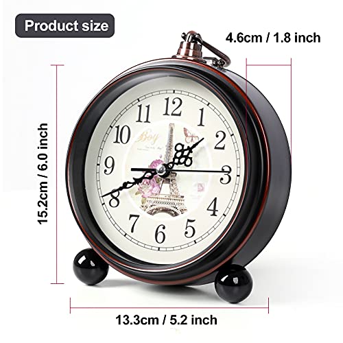 Dawseilly 5.25Inch European Style Retro Alarm Clock, Non Ticking Quartz Movement, Battery Operated, For Living Room Bedroom And Indoor Decoration (Black B) #TOP1
